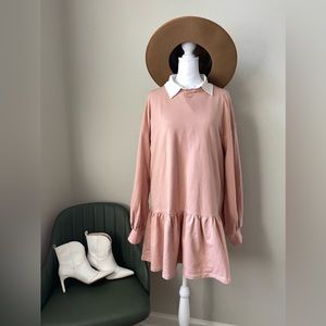 Pretty Girl Preppy Blush Ruffle Sweater Dress